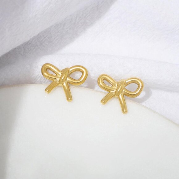 Women's 18K Gold-plated Zircon Earrings Hoop Dangle Bow 2 Earring Silver Gold - Picture 2 of 7